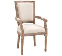 HOMCOM Silla de comedor, silla de cocina con reposabrazos y maPatas de madera ssiv, silla tapizada, silla tapizada con toque de lino, silla de salón en diseño vintage, blanco crema, 59 x 63,5 x 96 cm
