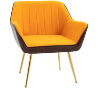 HOMCOM Silla de Cuero Sintético y Terciopelo con Respaldo a Rayas Patas Doradas y Asiento Acolchado para Salón Dormitorio Amarillo