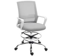 HOMCOM Silla de Dibujo, Silla giratoria para dibujante, Silla de Oficina ergonómica, Silla de Escritorio de Malla con Soporte Lumbar, Anillo de pie Ajustable, Altura Ajustable, Color Gris