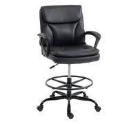 Homcom silla de escritorio alta, silla de dibujo ergonómica con reposapiés ajustable, altura regulable, ruedas giratorias, tapizado en pvc para oficina, estudio, negro