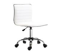 HOMCOM Silla de Escritorio Blanca sin Brazos para Estudio Giratoria con Altura Ajustable Tapizada en PU Blanco Aosom España