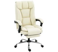 HOMCOM Silla de Escritorio con Reposapiés Respaldo Reclinable Acolchado Grueso Tapizada en Cuero Sintético Beige