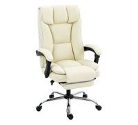 Homcom silla de escritorio con reposapiés, silla de oficina giratoria, con respaldo reclinable y alto, acolchado grueso doble, tapizada en cuero sintético resistente, altura ajustable, beige