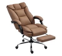 HOMCOM Silla de Escritorio con Reposapiés, Silla de Oficina Giratoria, con Respaldo Reclinable y Alto, Acolchado Grueso Doble, Tapizada en Cuero Sintético Resistente, Altura Ajustable, Marrón