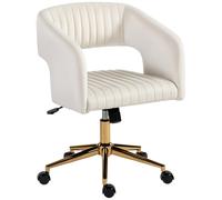 HOMCOM Silla de Escritorio con Tela de Aspecto de Terciopelo, Silla de Oficina Ajustable en Altura con Función de Balanceo, Crema
