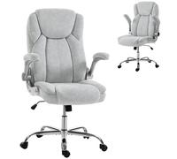 HOMCOM Silla de Escritorio Ergonómica, Silla de Oficina con Respaldo Alto, Reposabrazos Abatibles, Asiento con Muelles, Altura Ajustable, Función Basculante, Tapizado en Terciopelo, Crema