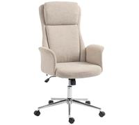 HOMCOM Silla de Escritorio Giratoria de Chenilla Función de Balanceo Beige | Silla de Oficina, Respaldo Alto, Altura Ajustable, Reposabrazos Acolchados y Ruedas de PU