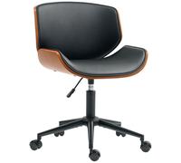HOMCOM Silla de Escritorio sin Brazos Vintage Giratoria Tapizada en PU Madera Curvada Altura Ajustable Negro y Marrón