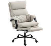 HOMCOM Silla de Oficina con Masaje y Calefacción, Reclinable 135° con Reposapiés en Piel PU, Gris Claro Aosom España