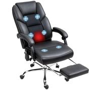 HOMCOM Silla de oficina con masaje y calefacción, Silla de oficina reclinable con reposapiés extraíble, Silla de escritorio de cuero de PU con asiento giratorio, Negro