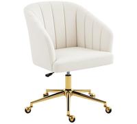 HOMCOM Silla de Oficina con Ruedas, Silla de Escritorio de Terciopel Crema
