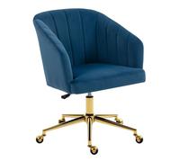 Homcom silla de oficina con ruedas, silla de escritorio de terciopelo con respaldo acolchado con costuras, asiento ancho, altura ajustable, espuma de alta resiliencia, para casa, oficina, azul