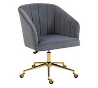 HOMCOM Silla de Oficina con Ruedas, Silla de Escritorio de Terciopelo Gris | Respaldo Acolchado con Costuras, Asiento Ancho, Altura Ajustable, Espuma de Alta Resiliencia, para Casa, Oficina