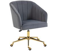 HOMCOM Silla de Oficina con Ruedas, Silla de Escritorio de Terciopelo Gris | Respaldo Acolchado con Costuras, Asiento Ancho, Altura Ajustable, Espuma de Alta Resiliencia, para Casa, Oficina