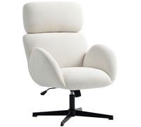 HOMCOM Silla de oficina con tapizado de tela de aspecto terciopelo, silla acolchada con base de acero, silla de escritorio regulable en altura, blanco crema Aosom España
