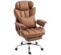HOMCOM Silla de Oficina de Masaje 6 Puntos Vibrantes con Cojín Lumbar y Reposapiés, Altura Ajustable, Marrón
