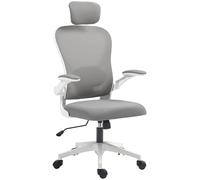HOMCOM Silla de Oficina ejecutiva, Silla de Escritorio ergonómica de Malla con Respaldo Alto con reposabrazos abatible, reposacabezas Giratorio, Soporte Lumbar Ajustable para Estudio en casa, Color