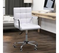 HOMCOM Silla de oficina en piel sintética, silla de escritorio, silla de altura ajustable, silla de maquillaje, silla de oficina, soporta hasta 120 kg, para sala de trabajo, dormitorio, color blanco