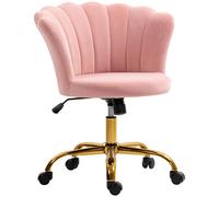 HOMCOM Silla de oficina en terciopelo, silla de tocador con respaldo en pétalo, altura ajustable, 69x64x80-90 cm, rosa