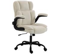 HOMCOM Silla de Oficina Ergonómica de Chenilla con Función Basculante Reposabrazos Abatibles Altura Regulable 70x67x108 cm Beige Aosom España