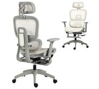 HOMCOM Silla de Oficina Ergonómica de Malla con Reposabrazos 3D Beige | Silla de Escritorio,Reclinable a 135°,Reposacabezas Ajustable,Respaldo Alto,Soporte Lumbar,Reposapiés,Altura Ajustable