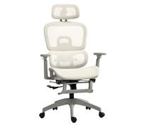 Homcom silla de oficina ergonómica de malla, silla de escritorio con reposabrazos 3d, reclinable a 135°, reposacabezas ajustable, respaldo alto, soporte lumbar, reposapiés, altura ajustable, beige