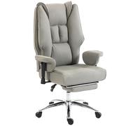 HOMCOM Silla de oficina ergonómica reclinable 155° con reposapiés, silla de escritorio giratoria, piel sintética antiarañazos fácil limpieza, reposabrazos ajustables, respaldo alto, altura ajustable