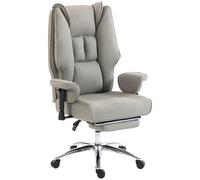 HOMCOM Silla de Oficina Ergonómica Reclinable con Reposapiés, Respaldo Alto, Altura Regulable, Gris Claro