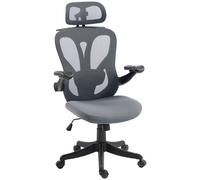 HOMCOM Silla de Oficina Ergonómica, Reposabrazos Abatibles 3D, Reposacabezas 2D, Perchero, en Malla, Gris Oscuro