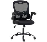 HOMCOM Silla de Oficina Ergonómica Sillón de Malla Reposabrazos Abatibles Altura Ajustable Función de Inclinación Negra Aosom España