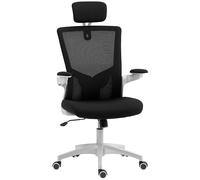 HOMCOM Silla de oficina ergonómica, sillón de oficina, reposabrazos abatibles, soporte lumbar, reposacabezas, 60x63x120cm, negro Aosom España