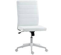HOMCOM Silla de Oficina Ergonómica y Regulable con Respaldo Curvo, en Piel PU y Acero, 58x53x97-107 cm, Blanco
