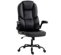 HOMCOM Silla de Oficina Giratoria, Función Oscilante, Reposabrazos Abatibles, Respaldo Alto, Altura Regulable, Negro