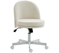 HOMCOM Silla de oficina para el hogar con ajuste de altura, función basculante, silla de escritorio giratoria con ruedas, blanco crema