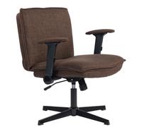HOMCOM Silla de Oficina Piernas Cruzadas con Reposabrazos Abatible Asiento Ancho sin Ruedas Altura Ajustable Giratoria Marrón Marrón