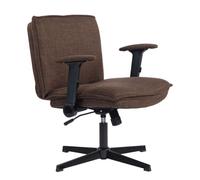 Homcom silla de oficina piernas cruzadas, silla de escritorio con reposabrazos abatible, asiento ancho de 63 cm, sin ruedas, altura ajustable, giratoria, función basculante, tapizada en lino, marrón