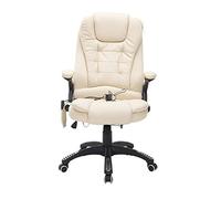 HOMCOM Silla de Oficina Regulable en Altura Reclinable 135° Basculante con Calefacción Masaje con 5 Programas y 6 Puntos Vibratorios Carga 120 kg 62x68x111-121cm Amarillo Crema