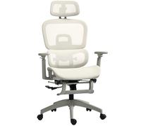 HOMCOM Silla de Oficina, Silla de Escritorio Ergonómica con Revestimiento de Malla, ajustable, con ruedas, con reposabrazos, reposacabezas, Beige