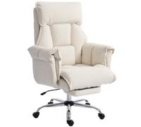 HOMCOM Silla de oficina Silla giratoria regulable en altura con soporte lumbar, reposapiés, franela tipo nieve, 80 x 80 x 106-114 cm blanco crema Aosom España