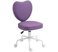 HOMCOM Silla de Oficina sin Brazos Moderna Tela Forma corazón Púrpura | Silla de tocador, ruedas giratorias, altura ajustable