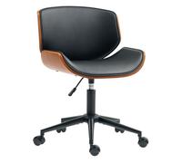 Homcom silla de oficina sin brazos silla de escritorio vintage giratoria tapizada en pu madera curvada altura ajustable respaldo curvado negro y marrón