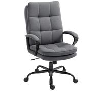 HOMCOM Silla Ejecutiva de Oficina, Silla de Tela para Ordenador con Acolchado de Doble Capa, Respaldo Alto, Ruedas Giratorias Silenciosas, Reposabrazos, Altura Ajustable, Función de Inclinación para