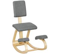 HOMCOM Silla Ergonómica de Rodillas con Respaldo Cojines Acolchados Marco de Madera para una Mejor Postura Oficina Gris