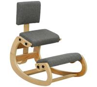 HOMCOM Silla ergonómica de Rodillas con Respaldo, Estructura basculante de Abedul, Tela de Lino, Acolchado de Espuma, Gris