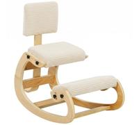 HOMCOM Silla Ergonómica de Rodillas con Respaldo Tapizado en Pana Crema | Silla de Rodillas, Amplio Apoyo, Estructura de Madera, Mejora la Postura