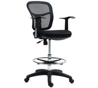 HOMCOM Silla giratoria con anillo reposapiés y respaldo curvo, en poliéster, espuma y plástico, 55x58x94 cm, Negro Aosom España
