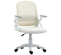 HOMCOM Silla giratoria de malla transpirable, silla ergonómica con reposabrazos abatibles y soporte lumbar, Blanco Aosom España