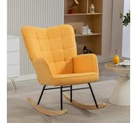 HOMCOM Silla Mecedora Borreguito Respaldo Alto Patas Madera Haya Amarillo | Reposabrazos, Estilo Moderno, Mecedora, Carga 120 kg, Dormitorio, Salón