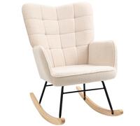 HOMCOM Silla Mecedora Borreguito Respaldo Alto Patas Madera Haya Beige