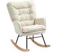 HOMCOM Silla Mecedora con Patas de Madera de Haya y Reposabrazos Mecedora para Lactancia Carga 120 kg para Dormitorio Beige